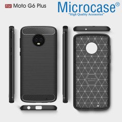 Motorola Moto G6 Plus Brushed Carbon Fiber Silikon TPU Kılıf +Cam