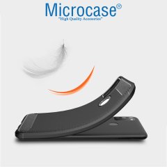 Microcase Samsung Galaxy M30s Brushed Carbon Fiber Silikon Kılıf Siyah + Tam Kaplayan Çerçeveli Cam