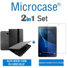 Microcase Samsung Galaxy Tab A6 10.1 SM-T580 T580 T585 T587 Alfa Book Case PU Deri Kılıf - Siyah + Ekran Koruma Filmi