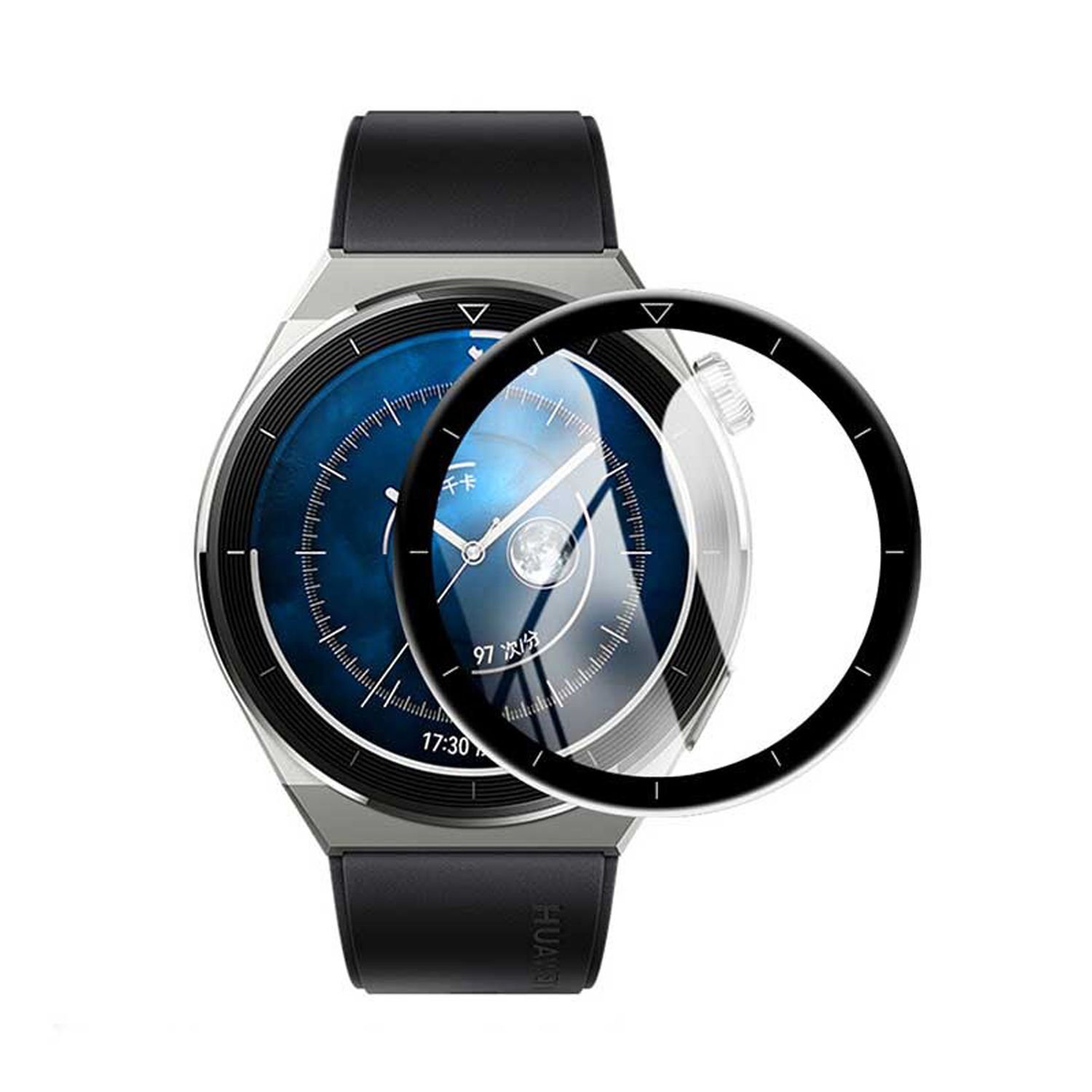 Microcase Huawei Watch GT3 Pro 46 mm Tam Kaplayan Kavisli Ekran Koruyucu 3D Pet Film ZR - Siyah