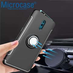 Microcase Oppo Reno Yüzük Standlı Armor Silikon Kılıf + Tempered Glass Cam Koruma (SEÇENEKLİ)