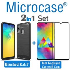 Samsung Galaxy A20 Brushed Kılıf + Tam Kaplayan Çerçeveli Cam