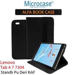 Microcase Lenovo Tab4 7 Essential TB-7304F Alfa Book Case PU Standlı Deri Kılıf - Siyah + Nano Esnek Ekran Koruma Filmi