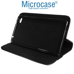 Microcase Lenovo Tab4 7 Essential TB-7304F Alfa Book Case PU Standlı Deri Kılıf - Siyah + Nano Esnek Ekran Koruma Filmi
