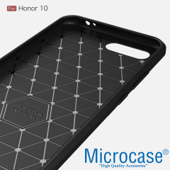 Huawei Honor 10 Brushed Carbon Fiber Silikon TPU Kılıf + Tempered