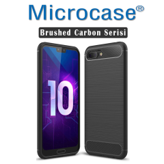 Huawei Honor 10 Brushed Carbon Fiber Silikon TPU Kılıf + Tempered