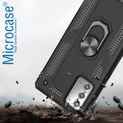 Microcase Samsung Galaxy Note 20 Anka Serisi Yüzük Standlı Armor Kılıf- Siyah