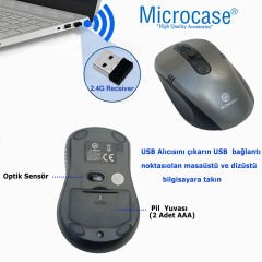 Microcase 2.4Ghz  800/1200/1600  DPI  Ayarlı Wireless  Kablosuz  Mouse -AL4626 YK-224 Gri