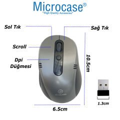 Microcase 2.4Ghz  800/1200/1600  DPI  Ayarlı Wireless  Kablosuz  Mouse -AL4626 YK-224 Gri