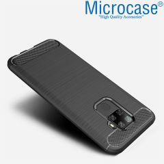 Microcase Huawei Mate 30 Lite Brushed Carbon Fiber Silikon Kılıf Siyah + Tam Kaplayan Çerçeveli Cam