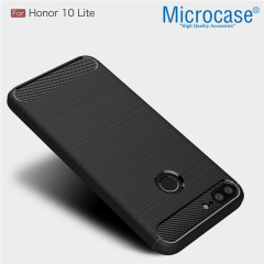 Huawei Honor 10 Lite Brushed Carbon Fiber Silikon TPU Kılıf + Cam