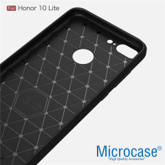 Huawei Honor 10 Lite Brushed Carbon Fiber Silikon TPU Kılıf + Cam