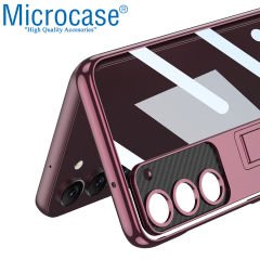 Microcase Samsung Galaxy S23 Plus ile uyumlu Standlı Kristal Sert Plastik Kılıf - AL3564