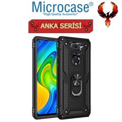 Microcase Xiaomi Redmi Note 9 Anka Serisi Yüzük Standlı Armor Kılıf- Siyah