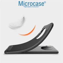 Microcase Huawei Mate 30 Brushed Carbon Fiber Silikon Kılıf - Siyah + Tam Kaplayan Çerçeveli Cam