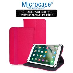 Microcase iPad 9.7 2017 Delüx Serisi Universal Standlı Deri Kılıf - Pembe + Tempered Glass Cam Koruma