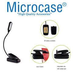 Microcase USB'den Çalışan Ly-15 Kitap Bükülebilir Oynar Başlıklı Mandallı Kitap Okuma Işığı Çalışma Lambası-AL3933