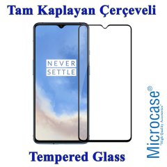Microcase OnePlus 7T Brushed Carbon Fiber Silikon Kılıf - Siyah + Tam Kaplayan Çerçeveli Cam
