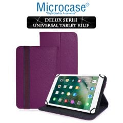 Microcase iPad 9.7 2017 Delüx Serisi Universal Standlı Deri Kılıf - Mor + Tempered Glass Cam Koruma