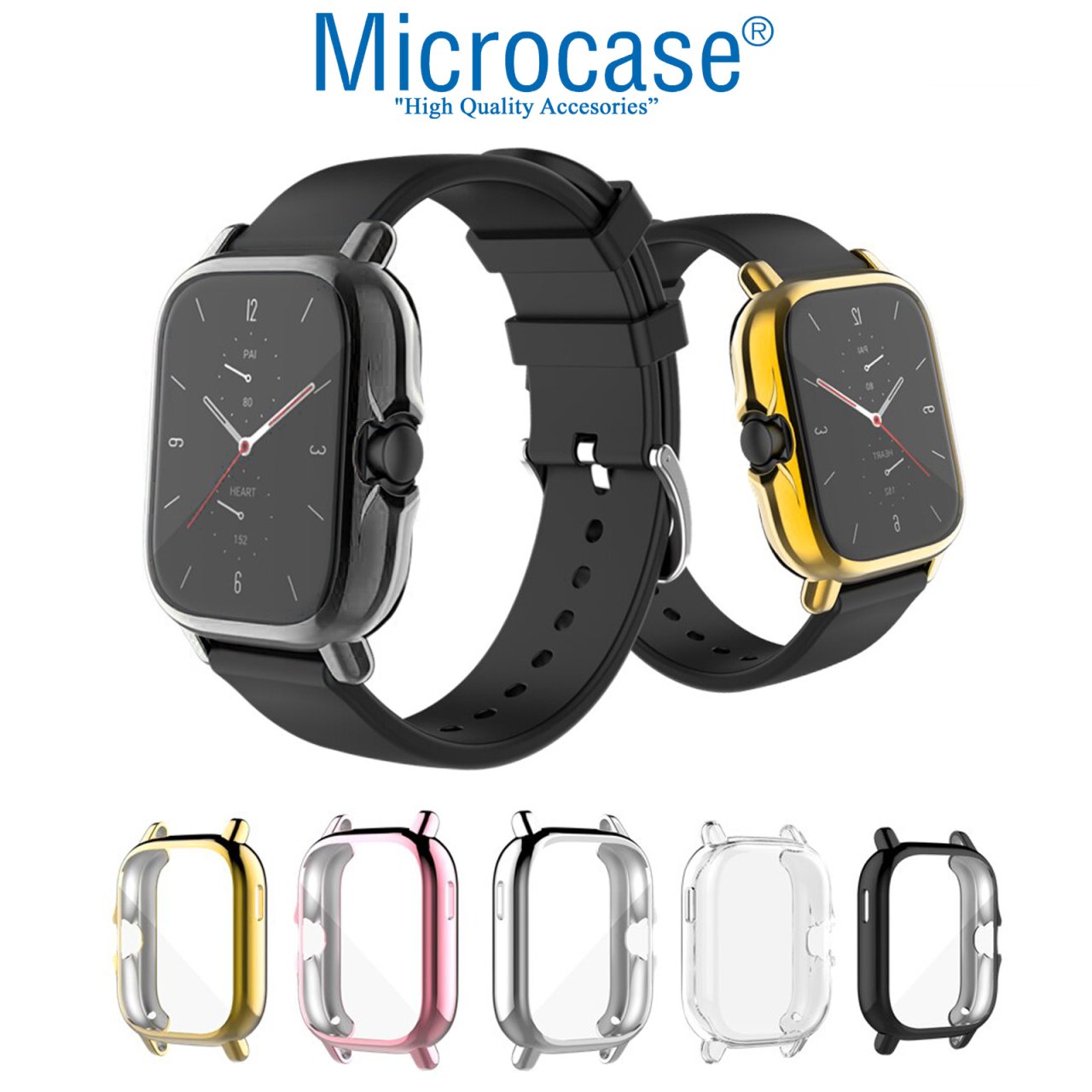 Microcase Amazfit GTS 2 42 mm - GTS 2e 42 mm Önü Kapalı Tasarım Silikon Kılıf (SEÇENEKLİ)