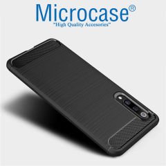 Microcase Xiaomi Mi 9 Pro Brushed Carbon Fiber Tpu Silikon Kılıf Siyah + Tam Kaplayan Çerçeveli Cam