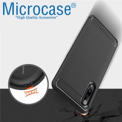 Microcase Xiaomi Mi 9 Pro Brushed Carbon Fiber Tpu Silikon Kılıf Siyah + Tam Kaplayan Çerçeveli Cam