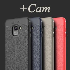 Samsung Galaxy A8 2018 Leather Effect Tpu Silikon Kılıf + Cam