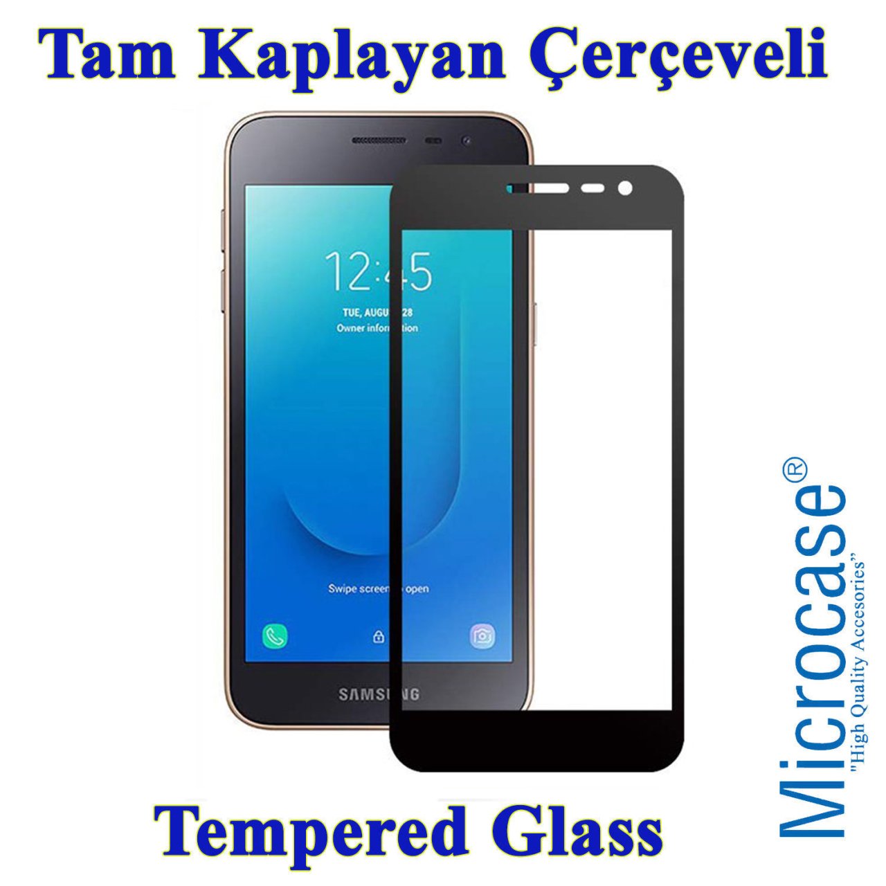 Samsung Galaxy J2 Core Tam Kaplayan Çerçeveli Tempered Cam Koruma