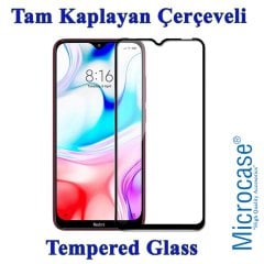 Microcase Xiaomi Redmi 8 Brushed Carbon Fiber Silikon Kılıf - Siyah + Tam Kaplayan Çerçeveli Cam