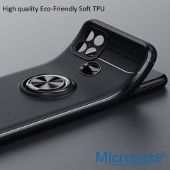 Microcase Oppo A15s Focus Serisi Yüzük Standlı Silikon Kılıf - Siyah