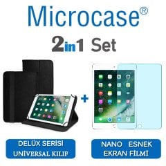 Microcase iPad 9.7 2017 Delüx Serisi Universal Standlı Deri Kılıf - Siyah + Nano Esnek Ekran Koruma Filmi