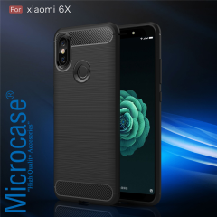 Xiaomi Mi A2-6X Brushed CarbonFiber Silikon TPUKılıf+Tempered Cam