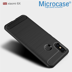 Xiaomi Mi A2-6X Brushed CarbonFiber Silikon TPUKılıf+Tempered Cam