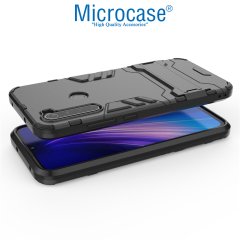 Microcase Xiaomi Redmi Note 8 Alfa Serisi Armor Standlı Perfect Koruma Kılıf - Siyah + Tempered Glass Cam Koruma