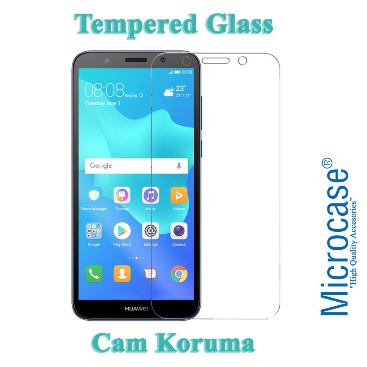 Microcase Huawei Y5 2018 Tempered Glass Cam Ekran Koruma