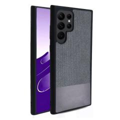 Microcase Samsung Galaxy S22 Ultra Fabrik Kumaş Desen Kılıf - Gri