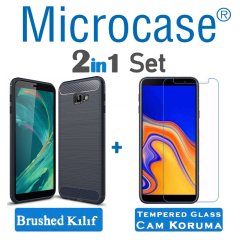 Samsung Galaxy J4 Plus Brushed Carbon Fiber Silikon Kılıf + CAM