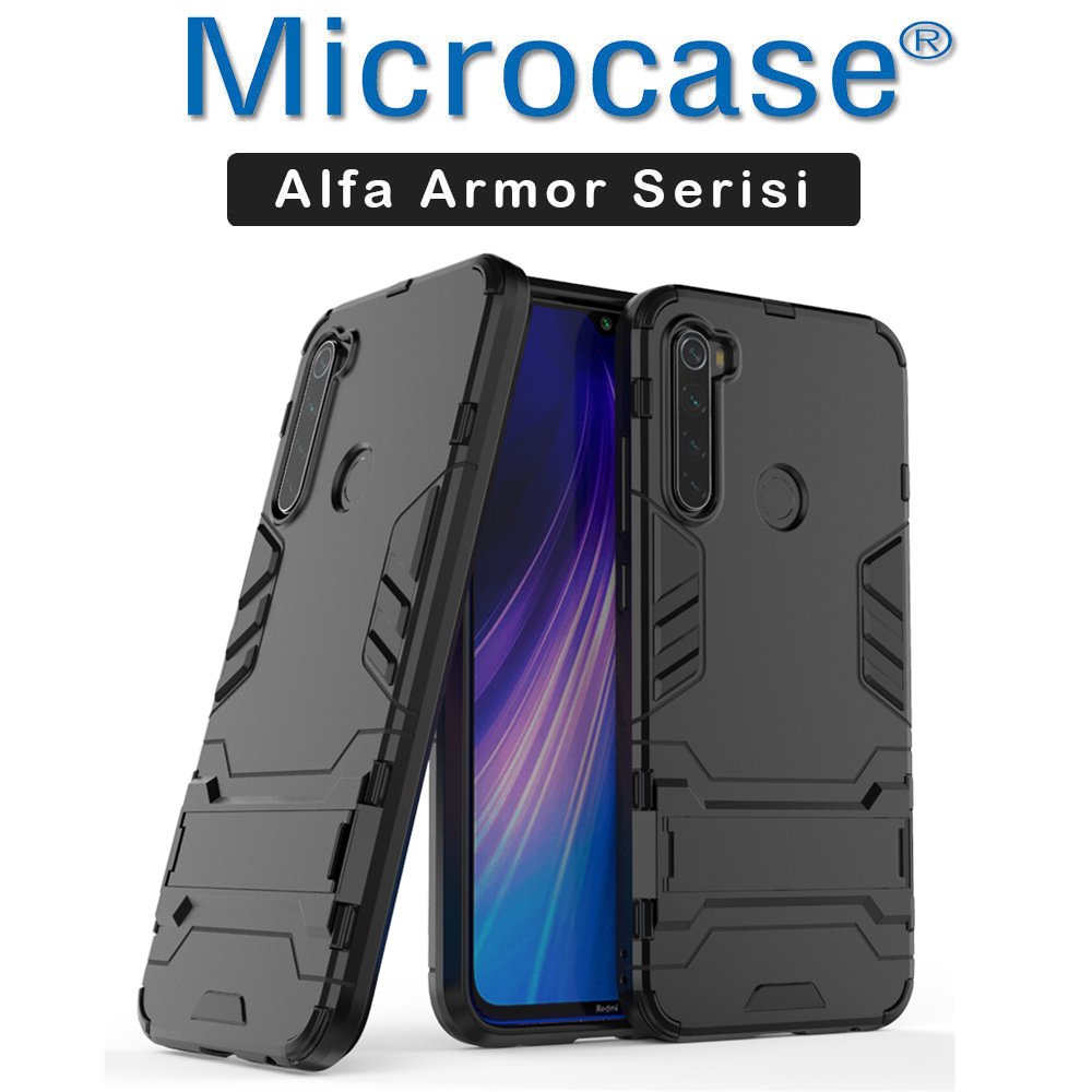 Microcase Xiaomi Redmi Note 8 Alfa Serisi Armor Standlı Perfect Koruma Kılıf - Siyah