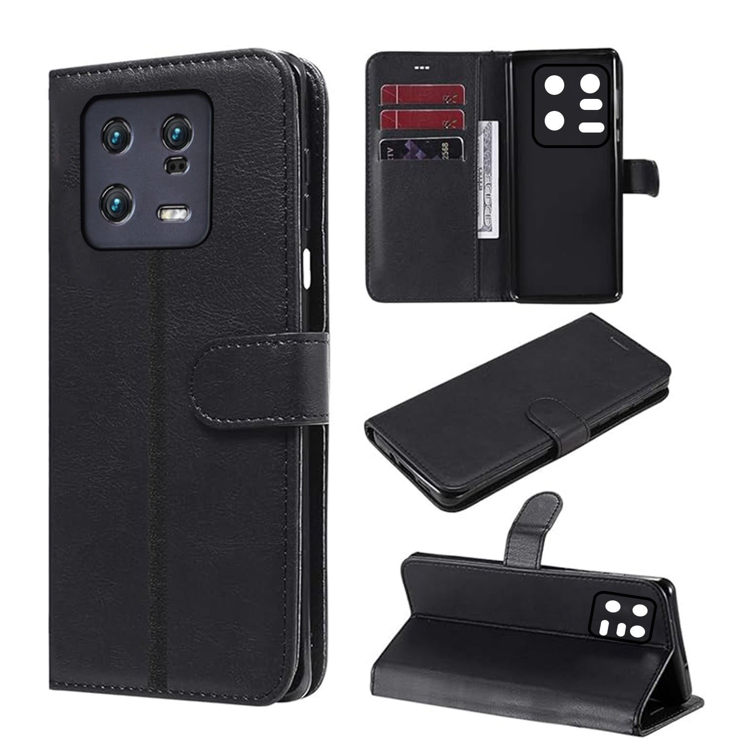 Microcase Xiaomi Mi 13 Pro Global Darbeye Dayanıklı Cüzdanlı ve Standlı Kapaklı Deri Kılıf Siyah AL4232