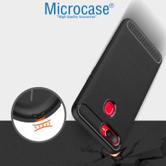 Microcase Oppo A5S Brushed Carbon Fiber Silikon TPU Kılıf - Siyah + Tam Kaplayan Çerçeveli Cam