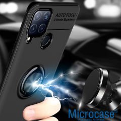 Microcase Realme C15 Focus Serisi Yüzük Standlı Silikon Kılıf - Siyah