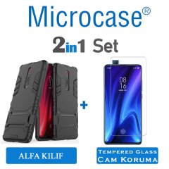 Microcase Xiaomi Mi 9T Alfa Serisi Armor Standlı Perfect Koruma Kılıf + Tempered Glass Cam Koruma (SEÇENEKLİ)