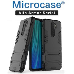 Microcase Xiaomi Redmi Note 8 Pro Alfa Serisi Armor Standlı Perfect Koruma Kılıf - Siyah