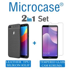 Microcase Huawei Y7 2018 Leather Silikon Kılıf + CAM (SEÇİN)