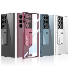 Microcase Samsung Galaxy S23 Ultra ile uyumlu Standlı Kristal Sert Plastik Kılıf - AL3564