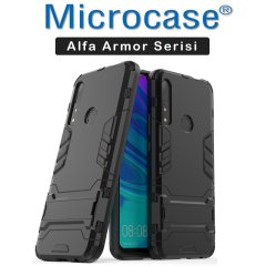 Microcase Huawei P Smart Z - Huawei Y9 Prime 2019 Alfa Serisi Armor Standlı Perfect Koruma Kılıf - Siyah + Tempered Glass Cam Koruma