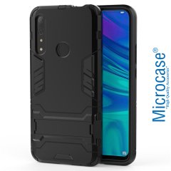 Microcase Huawei P Smart Z - Huawei Y9 Prime 2019 Alfa Serisi Armor Standlı Perfect Koruma Kılıf - Siyah + Tempered Glass Cam Koruma