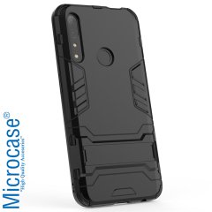 Microcase Huawei P Smart Z - Huawei Y9 Prime 2019 Alfa Serisi Armor Standlı Perfect Koruma Kılıf - Siyah + Tempered Glass Cam Koruma