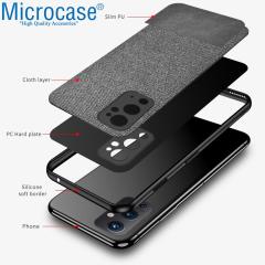 Microcase OnePlus 9RT 5G Fabrik Serisi Kumaş Desen Kılıf - Gri