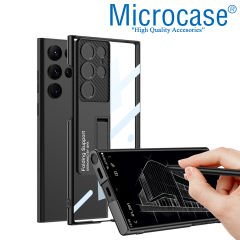 Microcase Samsung Galaxy S23 Ultra ile uyumlu Standlı Kristal Sert Plastik Kılıf - AL3564